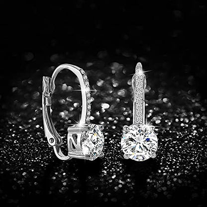 Ladies 1 Carat Diamond Pendant Earrings 18K Gold Plated Cubic Zirconia Hanging Lever Bridal Earrings Girls and Women's Fashion Jewelry - color: silver