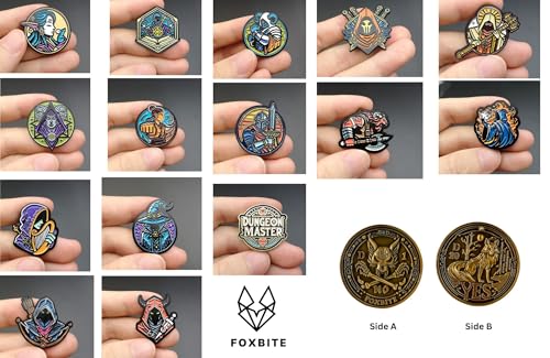D&D 5E Enamel Pins Set of 15 - Fantasy RPG Badge Collection for Dungeon Masters & Players | Dungeons and dragons,TRPG Lovers With D2 coin - D20 Dice, Character Class, DM Pins