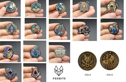 D&D 5E Enamel Pins Set of 15 - Fantasy RPG Badge Collection for Dungeon Masters & Players | Dungeons and dragons,TRPG Lovers With D2 coin - D20 Dice, Character Class, DM Pins
