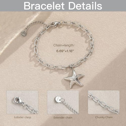 10 PCS Bracelets for Women Stainless Steel Chain Link Bracelet Set | 6.7 Inches with Extender, Jewelry Gifts for DIY, Chains Bulk, Oval, Curb, Figaro Chains, 18K Gold Plated, Silver, Chunky - color: Cable Silver