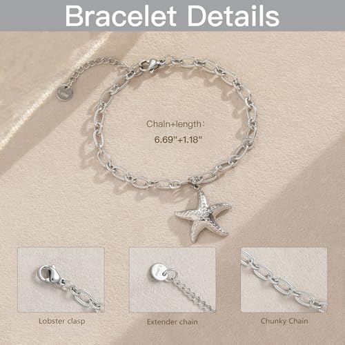 10 PCS Bracelets for Women Stainless Steel Chain Link Bracelet Set | 6.7 Inches with Extender, Jewelry Gifts for DIY, Chains Bulk, Oval, Curb, Figaro Chains, 18K Gold Plated, Silver, Chunky - color: Cable Silver