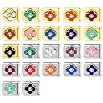 Italian Charms Bracelet Sets Heart Brascelet,18 of Charms and Opening Tools (8 Random Pattern and 10 Blank Modules) - style: Clover-Diamond