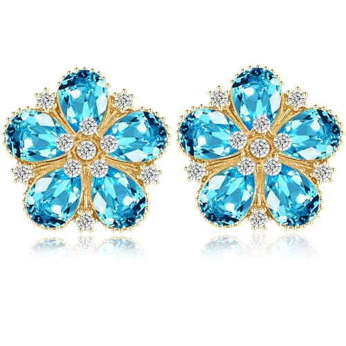 Bohemian Sparkly Crystal Flower Sliver Lightweight Stud Earrings Peach Blossom Rhinestone Floral Dangle Earrings For Women Jewelry Gifts - color: Blue