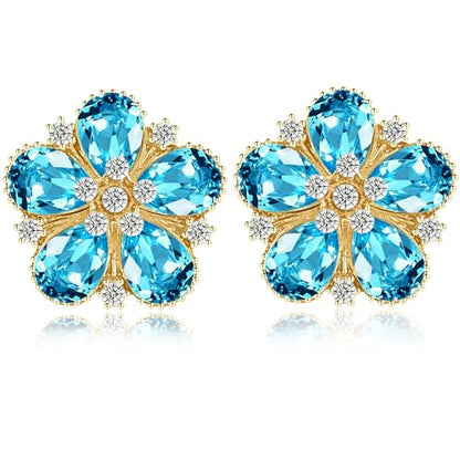 Bohemian Sparkly Crystal Flower Sliver Lightweight Stud Earrings Peach Blossom Rhinestone Floral Dangle Earrings For Women Jewelry Gifts - color: Blue