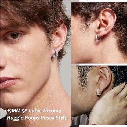 2 Pairs Gold/Silver Hoop Earrings For Women Set Trendy,14K Plated Gold Chunky Huggie Hoop Earings Pack,Oval Twisted Statement Silver Hoops,Fashion Jewelry Gift - color: B3 Pave CZ Hoops Set