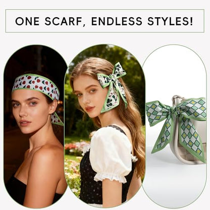 ZXZH 6 Pack Fashion Scarves for Women, Versatile Boho Head Scarf | Satin Scarf for Hair, Neck, Wrist, and Purse Accessories - color: Fresh Green Botanical