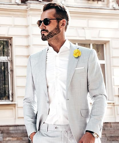 Premium Trio Cluster Flower Lapel Pin - Formal Boutonniere for Men, Flower Brooch Pin - color: Yellow