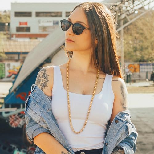 Aobei Pearl 18K Gold or Platinum Long Chain Necklace for Women Chunky Statement Chain Link Necklace Adjustable Geometric Open Chain Layering Jewelry - color: 18K Gold Plated Knotted Chain