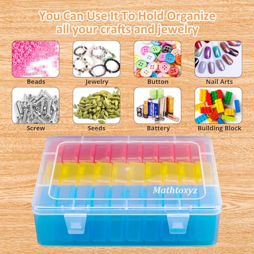 Mathtoxyz Bead Organizer Box(Red,Yellow,Blue), 62Pcs Small Bead Organizers and Storage Plastic Cases Mini Clear Containers Boxes with Hinged Lid and Rectangle for Bracelet Making DIY Jewelry Craft - size: BlueRedYellow - 2P