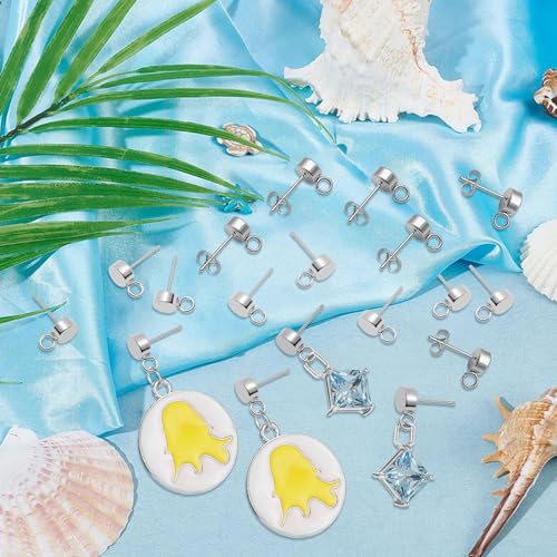 54pcs Earring Studs for Jewelry Making,Round Ball Post Stud Earrings Hypoallergenic Earring Posts with Ear Nuts for Anniversaries Gifts, Favors, Jewelry Making(Silver) - color: 54pcs;Silver