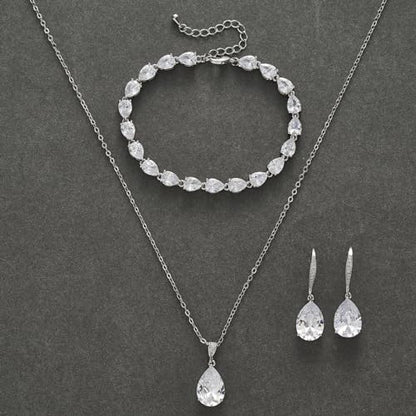 SWEETV Bridal Wedding Jewelry Set for Brides,Teardrop Bridesmaids Jewelry Set - color: Silver 02