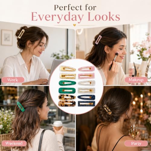 Parcce 12 Pcs Acrylic Resin Marble Hair Clips for Women Girls, 2.60-2.68 Inch Medium Decorative Barrettes, Rectangle & Teardrop Side Hair Clips with Metal Clip for Daily Styling