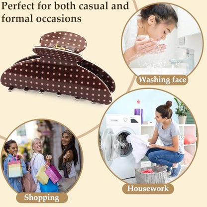4Pcs Polka Dot Hair Claw Clips for Women, Cute Medium Trendy Claw Clips for Women Thick Thin Polka Dot Hair Accessories, Daily Wear, Gift - color: Black, Red, White, Brown