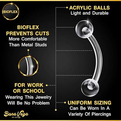 Surgical Steel Curved Barbell Ring 16g 5/16 8mm 3mm Ferido Ball Helix Earring Eyebrow Piercing Jewelry Choose Colors and Size - color: M-6pcs-Clear-16g-5/16"(8mm)-3mmBall