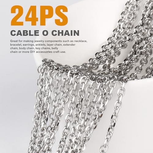 24PCS Stainless Steel Rolo Cable Chain Necklace Bulk for Jewelry Making | 1.5mm 18 inch Finished Stainless Steel Oval Cable Link Chains for Necklace DIY Craft - color: 1.5mm Stainless Steel