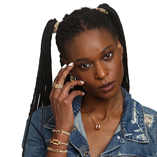 Bracelet Hair Ties With Beige Black Elastic, Looks Cute On Your Wrist And Great In Your Hair from Maya J (Gold, Metal accents) HT33Y - color: Gold, Metal Accents