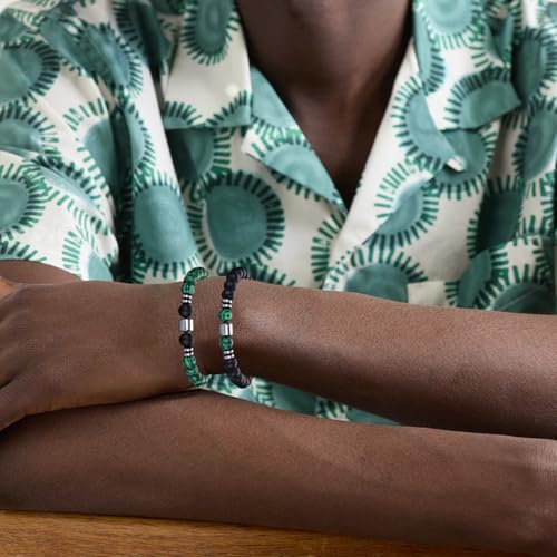 Mens Beaded Bracelets Set 8MM Tiger Eye Lava Stone Stretch Natural Stone Men's Bead Bracelet Mens Bracelet - color: 4, Black, White, Green, Gray Bracelet