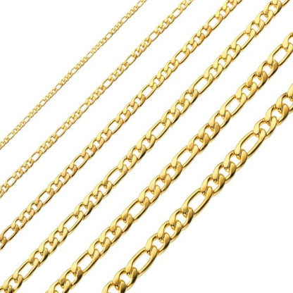 Monily 24K Gold Plated Figaro Chain Stainless Steel Necklace Men Women - color: 24K Gold Plated 6.5mm