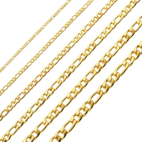 Monily 24K Gold Plated Figaro Chain Stainless Steel Necklace Men Women - color: 24K Gold Plated 4mm