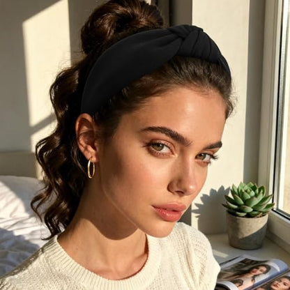 YISSION Black Knotted Headband Wide Headbands for Women Non Slip Head Band Fashion Top Knot Hairband Hair Accessories for Women Girls - color: Black