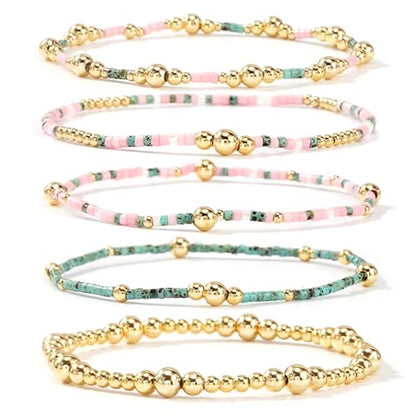 Gold Bracelets for Women, Beaded Cross Stack, Non Tarnish Set，Set-1 | Gold Beaded Bracelet Stack with Stretch Fit, Waterproof Finish and Dainty Design for Everyday Wear and Gifts - color: Colors-4