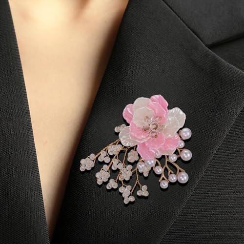 SELOVO Flower Crystal Brooch Bridal Simulated Pearl Brooch Pin Elegant Floral Broach for Prom - color: Pink