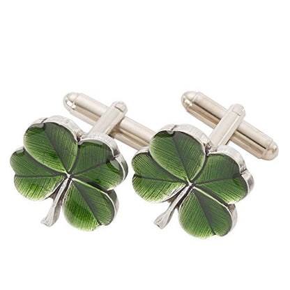 – Cufflinks For Men, Set Of 2, ¾” – Handmade High End Metal Cuff Links For Men – Fancy Jewelry For Guys – Made In USA - color: Green Four Leaf Clover