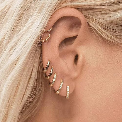 micuco 3 Pairs Small Gold Hoop Huggie Earrings Set for Women Men Tendy | 14K Gold Plated Small Huggie Hoop Earrings for Men, Tiny Cartilage Hypoallergenic Earring Set - style: C# CZ Gold 8-10-12mm