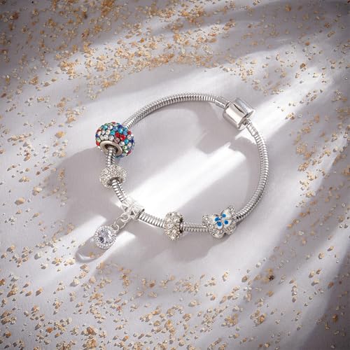 PH PandaHall 1 Pack European Charm Bracelet Stainless Steel Snake Chain with Barrel Snap Clasp for Women Fits European Style Charm Beads 7.1 Inches