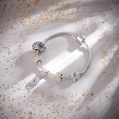 PH PandaHall 1 Pack European Charm Bracelet Stainless Steel Snake Chain with Barrel Snap Clasp for Women Fits European Style Charm Beads 7.1 Inches