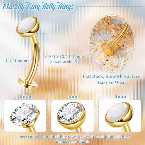 3PCS 14G Surgical Steel Floating Belly Button Ring for Women Petite Belly Rings CZ Opal Flat Back Small Navel Ring with 3PCS Replacement Balls Internally Threaded Tiny Belly Piercing 6-16MM - color: Gold, size: 10mm（Regular）