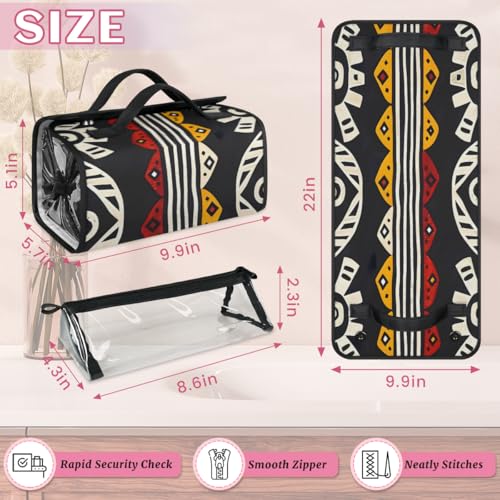 Bohemian Geometric Stripes Hanging Roll Up Cosmetic Bag with 4 Removable Storage Bags Waterproof Foldable Toiletry Kit for Women - color: Multicolor 10