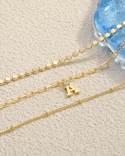 ZHESHY Gold Initial Bracelets for Women Dainty Letter A-Z Charm Bracelets Non Tarnish 14K Gold Plated Stackable Layered Paperclip Link Chain Bracelets Stack Set Personalized Gifts Womens Jewelry - color: Gold S