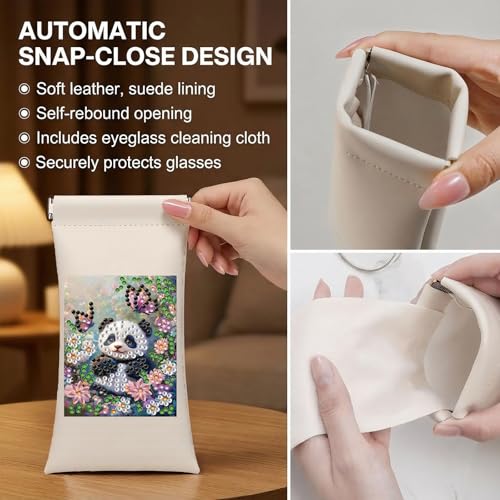 Diamond Art Painting Eye Glass Bag PU Sunglasses Glasses Storage Bag Built-in Glasses Cloth Press Automatic Closure - color: 2pcs-02