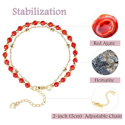 Farfume Crystal Beaded Bracelets for Women 4mm Natural Stone Jewelry Gifts | Natural Beads Gemstone,Handmade,Helper Tool,Yoga Protection,Hypoallergenic,Durability Wear - color: Red Agate-stabilization
