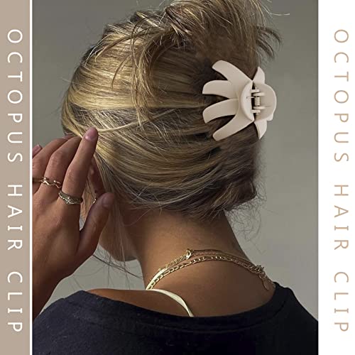 4 Pcs Octopus Hair Clips for Thick Hair - Large Claw Clips for Women, Matte Neutral Color, Strong Grip Non-Slip Jaw Clips - color: 09-Skin tone, khaki, coffee, black