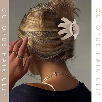 4 Pcs Octopus Hair Clips for Thick Hair - Large Claw Clips for Women, Matte Neutral Color, Strong Grip Non-Slip Jaw Clips - color: 09-Skin tone, khaki, coffee, black