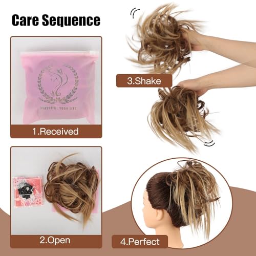 HMD Tousled Updo Messy Bun Hair Piece for Women Synthetic Hair Extension | Messy Bun Hair Piece with Elastic Scrunchie Synthetic Tousled Updos Ponytail Hairstyles for Daily Wear - color: Dark Brown with Light Auburn Mixed#(4-30)