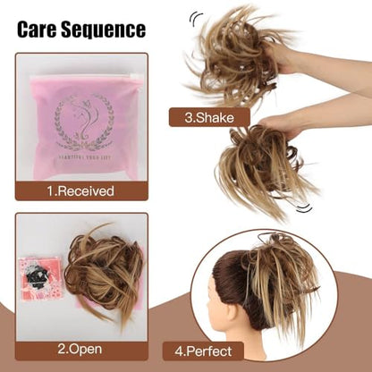 HMD Tousled Updo Messy Bun Hair Piece for Women Synthetic Hair Extension | Messy Bun Hair Piece with Elastic Scrunchie Synthetic Tousled Updos Ponytail Hairstyles for Daily Wear - color: Dark Brown with Light Auburn Mixed#(4-30)