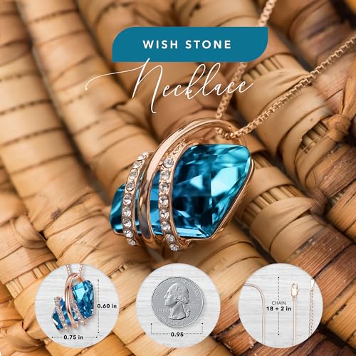 Leafael Wish Stone Pendant Necklace with Birthstone Crystal, 18K Rose Gold Plated/Silvertone, 18" + 2" - color: 112-December-Zircon Blue-Rose Gold Plated