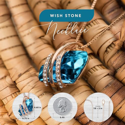 Leafael Wish Stone Pendant Necklace with Birthstone Crystal, 18K Rose Gold Plated/Silvertone, 18" + 2" - color: 112-December-Zircon Blue-Rose Gold Plated