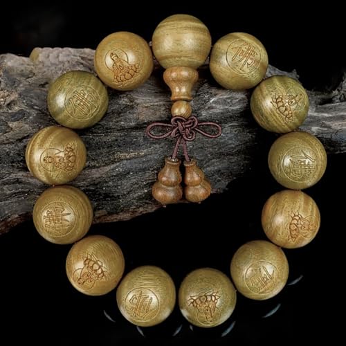 Tibetan Buddhist Green Sandalwood Beads 18mm Scented Sandalwood Link Wrist Crafts Beads Bracelet for Men Women - size: 18MM