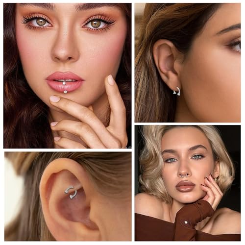 ONESING 9-40 Pcs Nose Rings - Hoops, Studs & L Shape - Hypoallergenic Stainless Steel Nose Piercings for Women & Men - color: 2pcs-16G Clear CZ