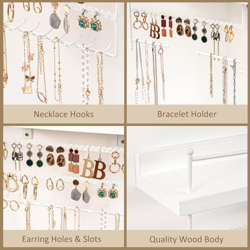 Lolalet Wall Mount Hanging Jewelry Organizer -Set of 2, White | Versatile Hanging Holder with Hooks for Earrings, Bracelets and Necklaces, Easy to Install on Bathroom Wall - color: White