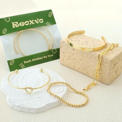 Gold Bracelets Stack Jewelry for Women Non Tarnish Waterproof | 14K Gold Plated Bangle Cuff Bracelet Set Accessories - color: Gold, style: Style A