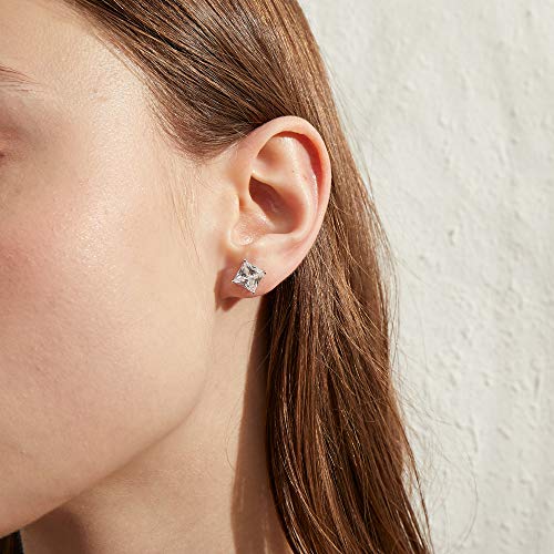 Jiamiaoi 18K White Gold Plated Stud Earrings 925 Sterling Silver Round and Square Cut Princess Cut 5A+ Cubic Zirconia Stud Earrings 4mm to 8mm Fashion Jewelry for Men Women - color: B-Silver-Square, size: 5mm