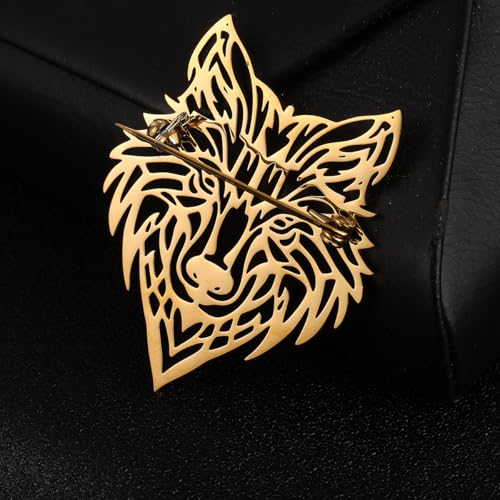Large-sized Gold Color Phoenix Bird Brooch Wolf and Lion Brooch and Pin - style: Wolf King