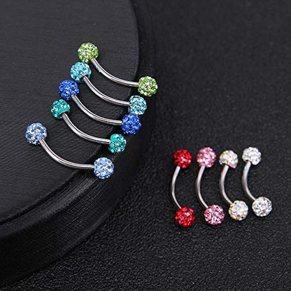 ZS 16 Gauge Eyebrow Rings Curved Barbell 4mm Crystal Ball Belly Button & Nipple Rings - color: Sky blue 2pcs