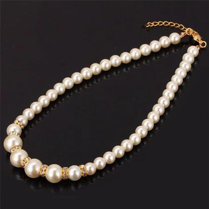 DATOA 3 Pcs Set Elegant Pearl Round Beads Imitation Pearl Acrylic Necklace Earrings Bracelet Sparkling Crystal Jewelry for Women Wedding Engagement Jewelry Set - color: Gold