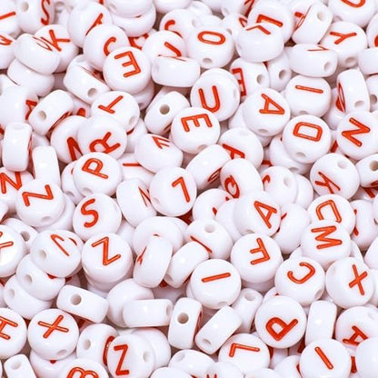 1000Pcs Acrylic White Letter Beads Alphabet Colorful Letter Red Round Beads for Friendship Bracelets and Gifts Souvenir Jewelry Making(4 * 7mm Round) - color: White Red(Round)